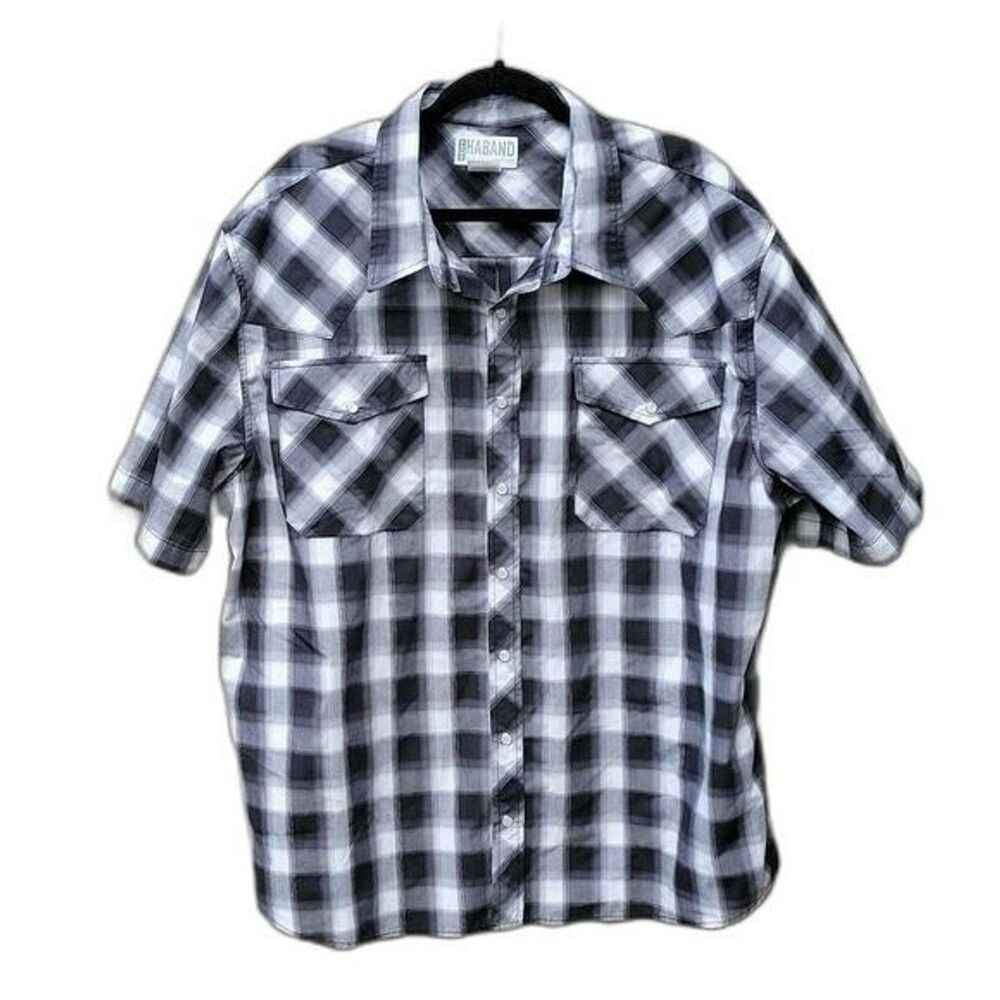 Vtg Duke Haband Shirt XXL pearl snap Plaid Front Pockets Cowboy Rodeo Rockabelly